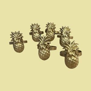 Vintage Brass Pineapple Napkin Rings - Set of 6 - Tropical Coastal Decor